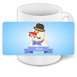 Tasse mit Namen Levke und schönem Schneemann-Motiv mit Hut und Schnurrbart - Tasse zu Weihnachten