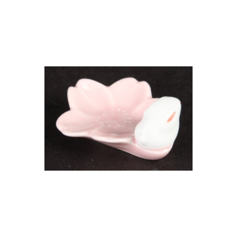 Hasami Ware 73359 Sakura Rabbit Flower Chopsticks Holder, Peach