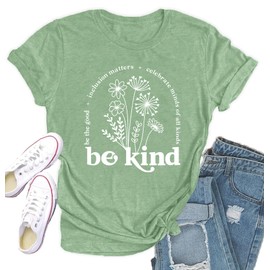 Qskall Womens Be Kind Shirt Kindness T-Shirt Inspirational Teacher Tee Top Green