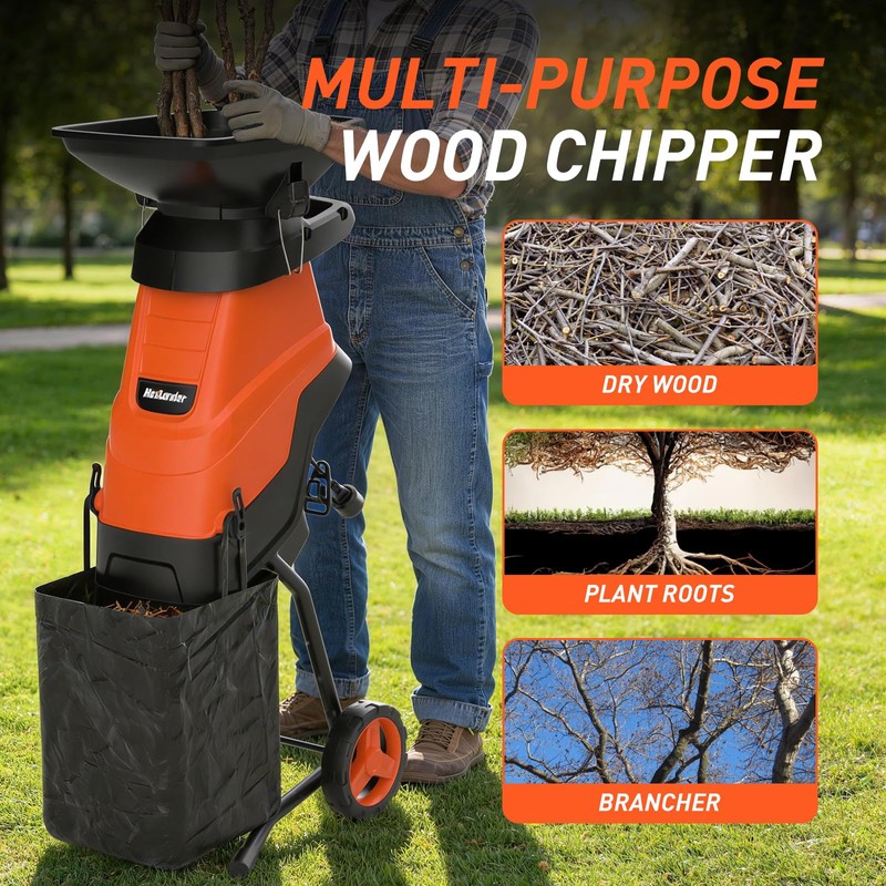 MAXLANDER Electric Wood Chipper Shredder, 15-Amp Corded Yard Mulcher with