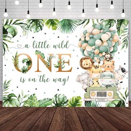 AIBIIN 7x5ft Safari Baby Shower Backdrop A Little Wild One is On The Way Photography Background Greenery Truck Jungle Safari Baby Shower Party Decorations Banner Photo Studio Props