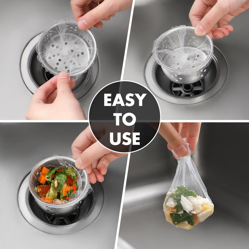 200 Pack Kitchen Sink Strainer Mesh Bag, Anti-Clogging Disposable Sink