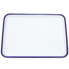 Garneck Enamelware Tray White Paint Palette Blue Rim Rectangular Enamel Watercolor Palate 7.1 x 10.2 Inch Vintage Baking Cookie Pan for Art Painting Food Storage Home