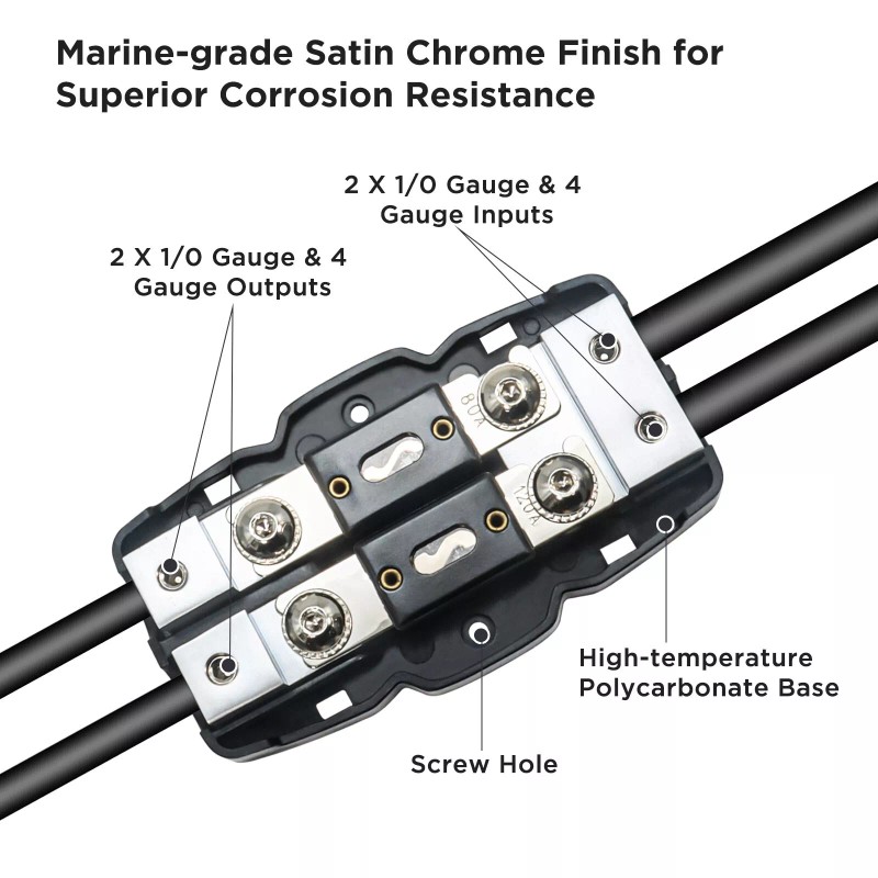 Recoil AFH22 2-Way ANL Fused Distribution Block, Solid Brass