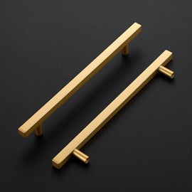 Ravinte 10 Pack Brass 7-1/2 Inch Hole Center Champagne Gold Handles Square Cabinet Hardware Stainless Steel Pulls for Kitchen Cupboard Drawers 10 Inch Overall Length