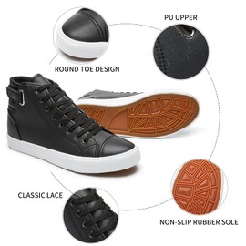 yageyan Men White high top Sneakers for Casual Black pu Leather Fashion Shoes for Men(black11)