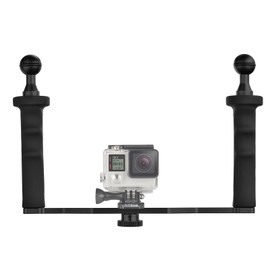 D&F Aluminiumlegierung Dual Handheld Handgriff Video Stabilisator für GoPro 6/5/4/3 + / 3 SJCAM SJ4000 / 5000/6000 Xioao Yi 24 Karat & Kamera Camcorder LED Licht & Unterwasser Dome