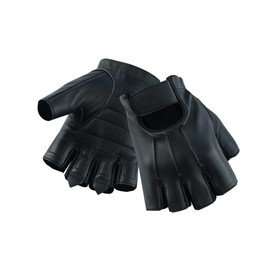Daniel Smart Deerskin Leather Gloves – Fingerless Motorcycle Gloves with Gel Palm and Wrist Strap (Small) Black