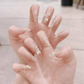 CATKIN 24PCS Long False Nails with Glue Stickers, Press on Nails no Glue for Women Girls Medium Square Decoration Fake Nails