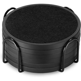 Posavasos absorbentes para bebidas con soporte, paquete de 6, en silicona con inserto de suave fieltro, color negro