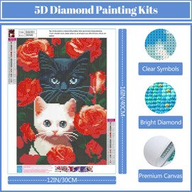 SDYJQ Cat Diamond Art Kits for Adults, Diamond Painting Rose Kits for Adults Beginner, Diamond Arts and Crafts for Home Wall Decor and Gift 12x16 Inch