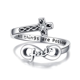 Kreuz Ring S925 Sterling Silber Infinity Faith Einstellbare Ring Christlicher Schmuck Geschenk für Frauen