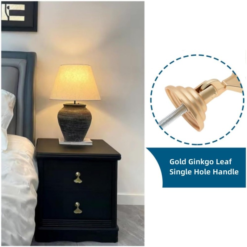 Jindizi Golden Ginkgo Leaf Shape Knob Handles, 6 PCS Drop