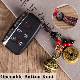 FAZOVIN Feng Shui Lucky Bell Key Chain for Women, Vintage Brass Good Luck Charm Bag Accessories with Five Feng Shui Coins Good Luck Charm Tassel