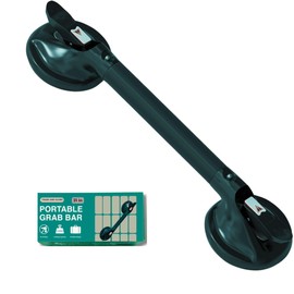 Heavy Duty Grab Bar with Large Suction Cups for Shower and Bathtub, Easy Tools-Free Installation & Removal, Safety with Compression Loss Warning, Useable on Diffrent Surfaces (Black, 21 Inches)