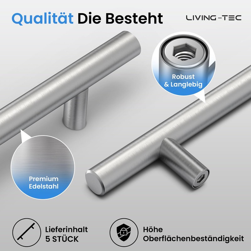 LIVING-TEC Stainless Steel Handle Round Hollow Brushed 160 mm (5,
