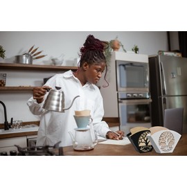 Stylish Coffee Filter Holder with an Iron Compartment That Distributes Filters Evenly, Coffee Filter Holder with Tree of Life Decor to Enhance Your Coffee Experience (Black)