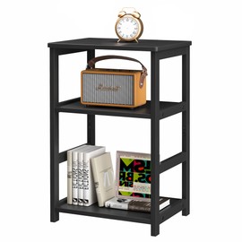 VASMIA End Table, 3-Tier Side Table with Storage Shelf, Bamboo Nightstand Bedside Table for Small Spaces, Bedroom, Living Room, Entryway,Farmhouse,Black