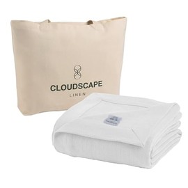 Cloud Scape Linen King Size Herringbone Cotton Blanket – Soft, Lightweight, All-Season Bed Blanket, 92 x 108, White