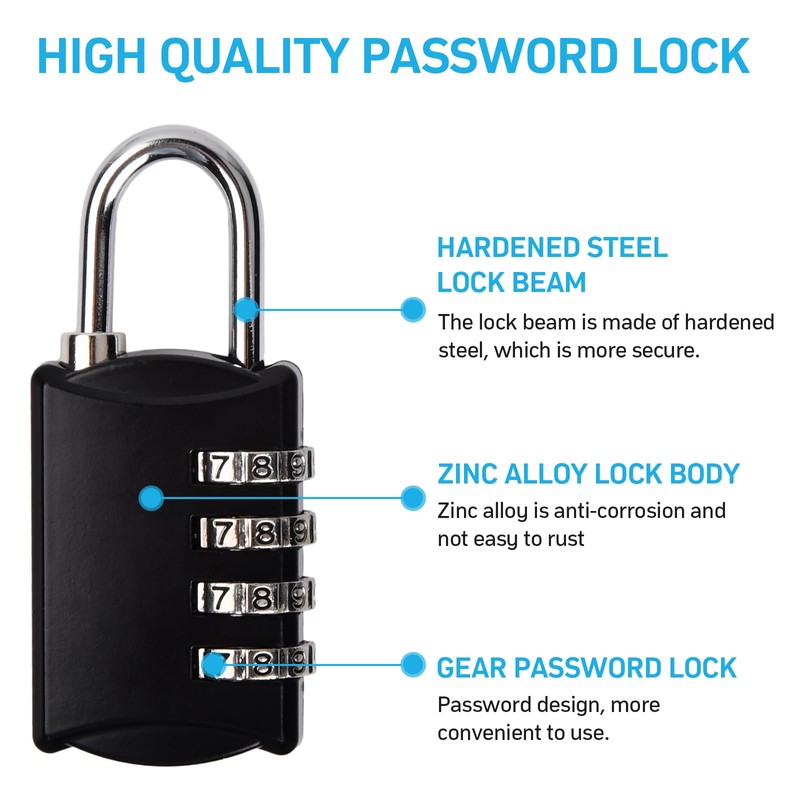 Pack of 6 Padlock Combination Lock, 4 Digit Padlock with
