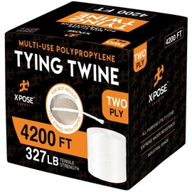 Polypropylene Tying Twine - 2 Ply White Plastic Poly Twine String 4200' Roll - Soft On Hands - Heavy Duty Outdoor & Indoor Tie Line - Baling, Shipping & Bundling, Packaging Rope