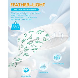 YANIKY Kids Sun Visor Hats for Girls Boys Lightweight UPF50+ Packable Sun Hat for Running Golf Outdoor Sports (US, Alpha, One Size, Green Dinosaur)