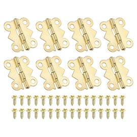 PATIKIL Small Jewelry Box Hinges 3/4 Inch, 8 Pack 180-degree Mini Butterfly Hinges Jewelry Box Hardware with 32 Screws for Cabinet Wooden Box Drawer Craft, Gold