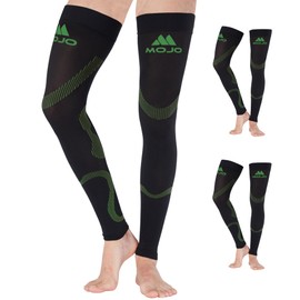 Mojo Compression Socks Thigh High for Women & Men (3 Pairs) 20-30mmHg with Grip Top - Plus Size Footless Compression Stockings for Edema, Sclerotherapy, Thrombosis - Black/Green, 3X-Large - A609BG6