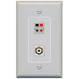 RiteAV 1 Port Speaker Plug Jack Wall Plate+RCA for Subwoofer 1 Gang [Gray/Gray]