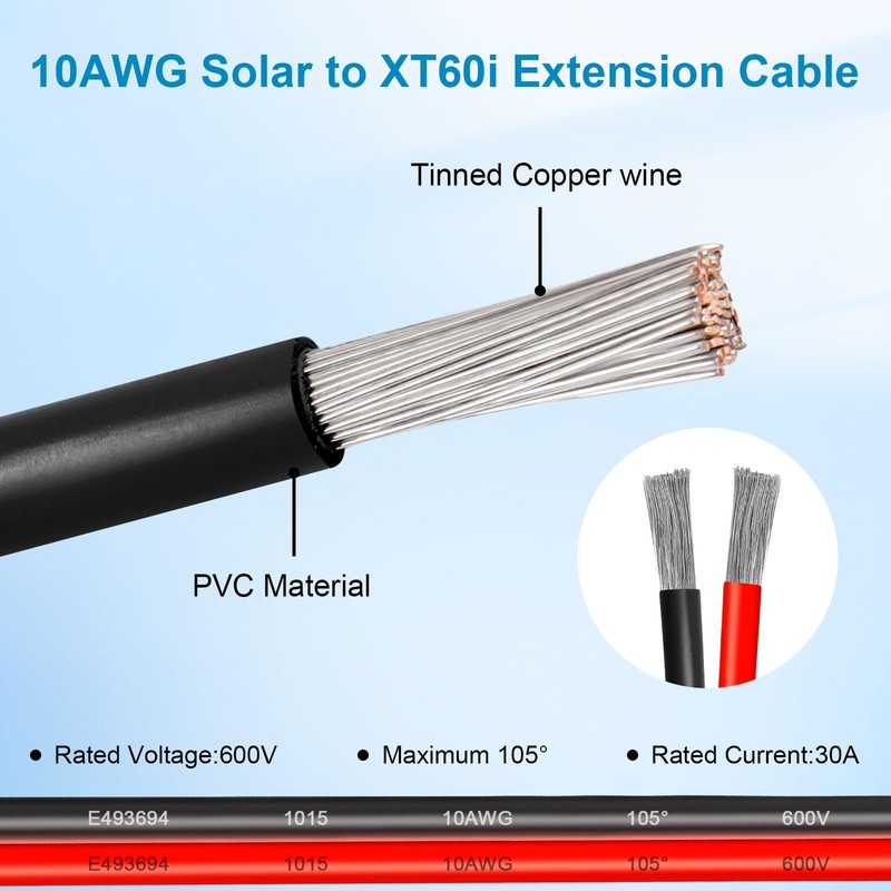 10AWG 40FT Solar to XT60i Extension Cable 3 6 10