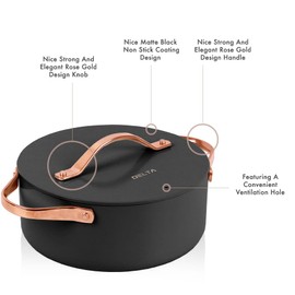 Prime Cuisine 5-Quart Dutch Oven, Nonstick Coating Cookware, Induction Base, Oven Safe to 450°F, Ideal for Stews, Soups, and Roasts, Matte Black