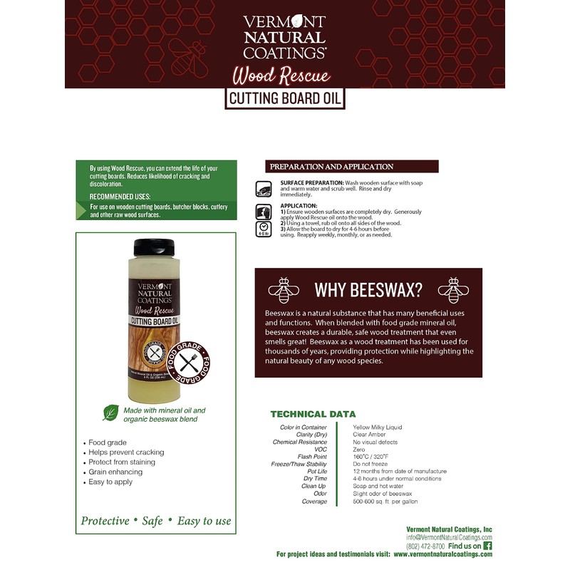 Vermont Natural Coatings Wood Rescue Food Safe Wood Oil