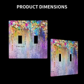 Moslion Purple Pink Flowers Double Toggle Light Switch Plate Floral Painting Colorful 2-Gang Wall Plate Device Mount Plug Cover Home Decor Bedroom
