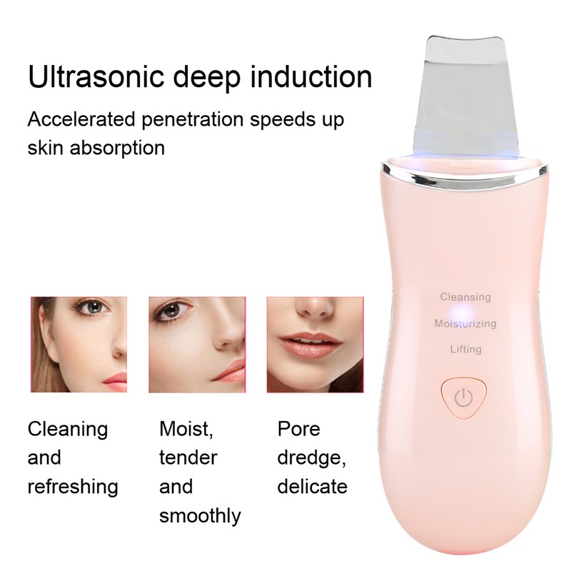 Ultrasonic Skin Scrubber Face Cleaning Vibration Massage Home Beauty MachinePink