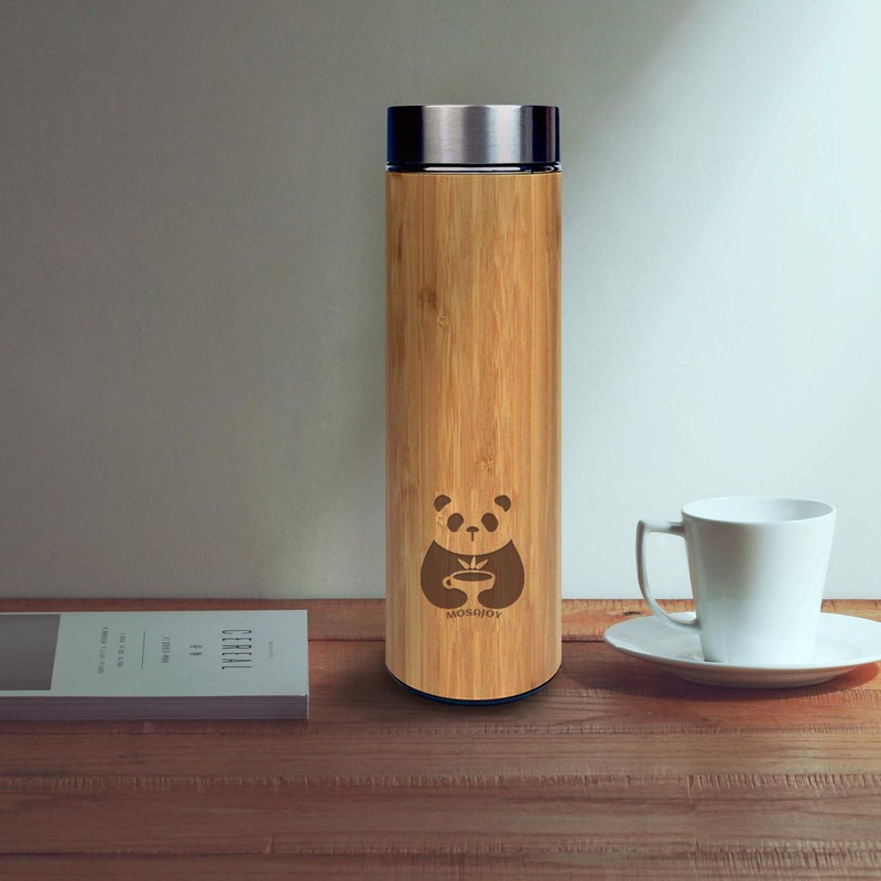 Mosajoy Tea Bottle Bamboo Tumbler with Infuser BPA Free Double