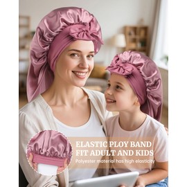 AWAYTR Silk Bonnet for Long Hair - 100% Mulberry Silk Bonnet for Sleeping Women or Kids with Adjustable Elastic Band (Rose Gold)