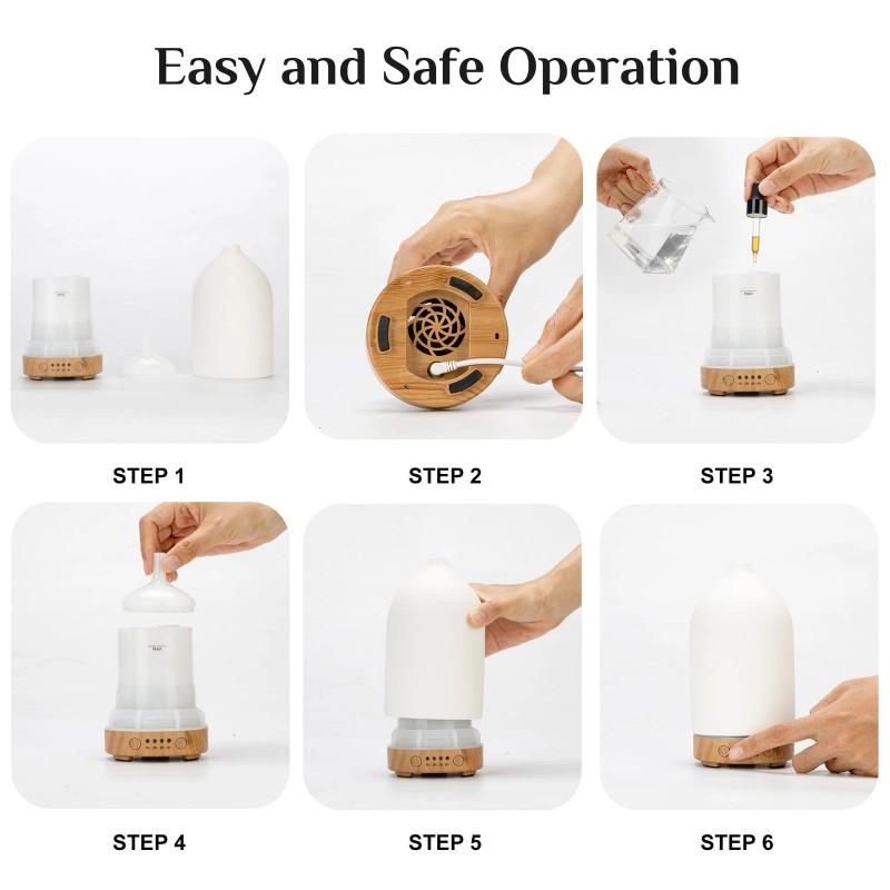 YOUNENGJING Ceramic Ultrasonic Oil Diffuser Wood Grain Black 100ML USB