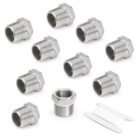 Kodilin 10PCS 304 Stainless Steel Reducer Hex Bushing, 3/8" NPT Male x 1/4" NPT Female, Reducing Pipe Fitting Adapter