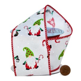 2 1/2" X 10 Yards Christmas Gnomes Wired Ribbon