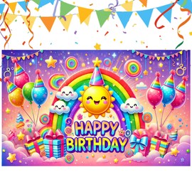 AUNGCSHE Happy Birthday Banner, Birthday Decoration Children's Birthday Decoration Colourful, Birthday, Photo Background Poster for Birthday Party Decoration (B)