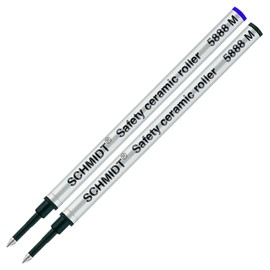 Schmidt 5888 M Safety Ceramic Rollerball Metal Refill - Black & Blue Ink (Medium Tip 0.7mm) - Pack of 2