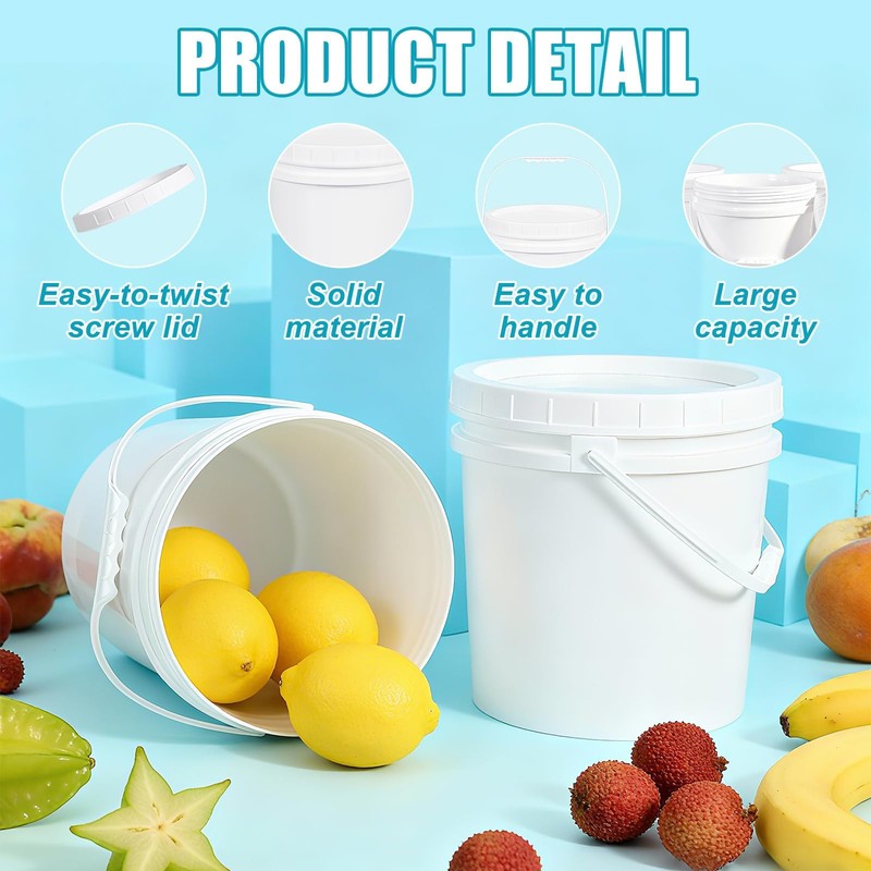UMETASS 3PCS 2.5 Gal White Buckets Set, Durable Plastic Storage