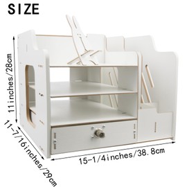 Zyners Bamboo Desk Organizer, Desktop Wood Bookshelf File Organizer, Pen Holder and Tissue Holder, 1 Drawer with lock for Office, Home, Need to Install (White)