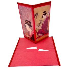 Set/2 Japanese Rice Paper Wallet/Checkbook Cover Ladies Reading & Floral Design Gift Box Included