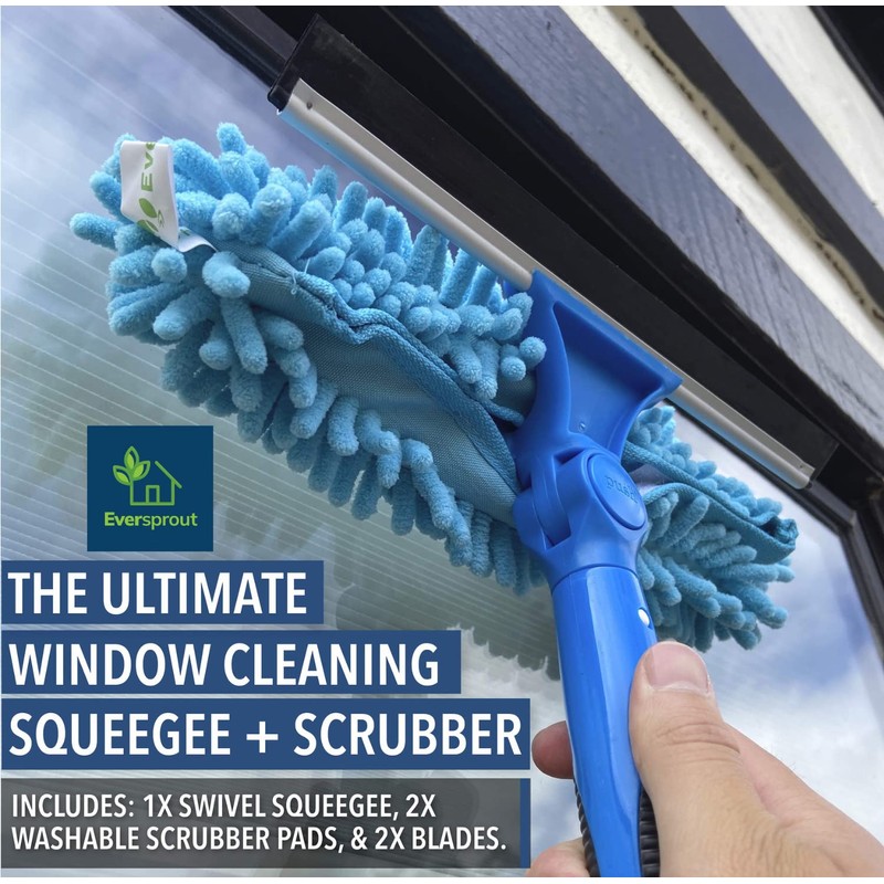 EVERSPROUT Swivel Squeegee & Microfiber Glass Window Scrubber, Light-Weight Window