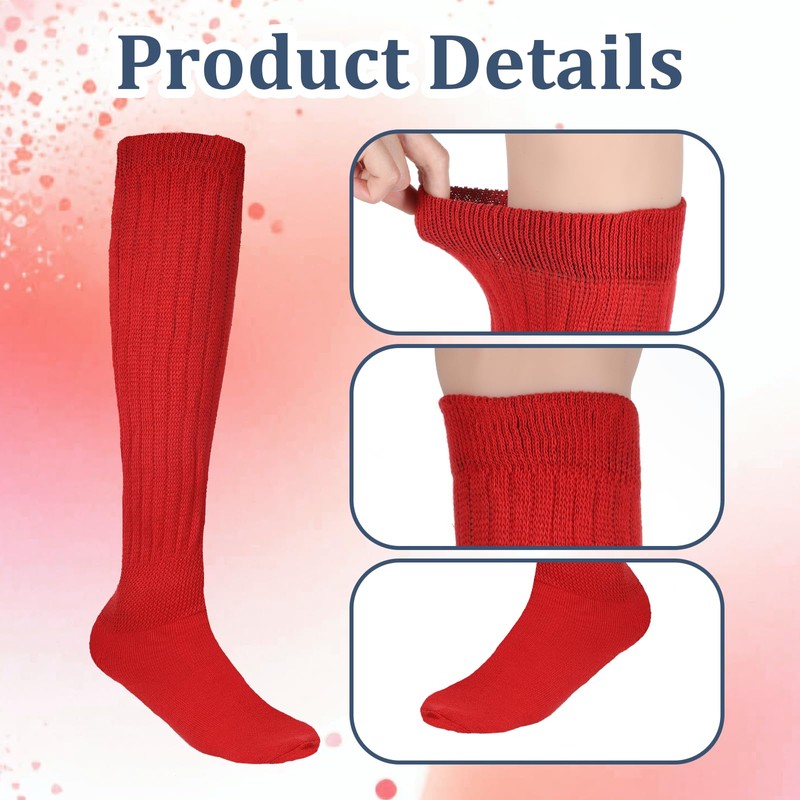 AOZUO Red Slouch Socks Women, Extra Long Scrunch Socks Knee