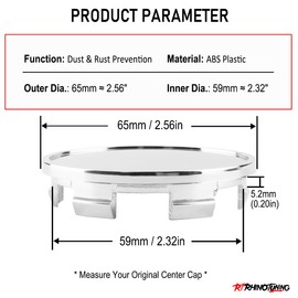 RhinoTuning 4 PCS 65 mm Wheel Center Caps Compatible With 17" & 18" Mustang 17" Focus 17" & 20" F150 16" Contour, OD: 2.56 in / 65 mm ID: 2.32 in / 59 mm Silver Hub Caps Wheel Trims