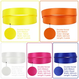 MEEDEE Rainbow Ribbon Set Solid Color Assortment 10 Colors Double Faced Satin Ribbon for Gift Wrapping Double Sided Christmas Ribbon Party Decorations, 3/8" X 5 Yard Each Total 50 Yds Per Package
