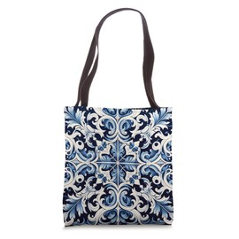 Blue and White Portuguese Tile Pattern Mediterranean Art Tote Bag