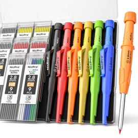 Nicpro 6 Pack CP3000 Carpenter Pencils with Sharpener, Mechanical Pencil Set with 78 Refill, Heavy Duty Construction Pencil, Carpenter Tools for Architect Marking (Red,Black,Yellow,Orange,Green,Blue)